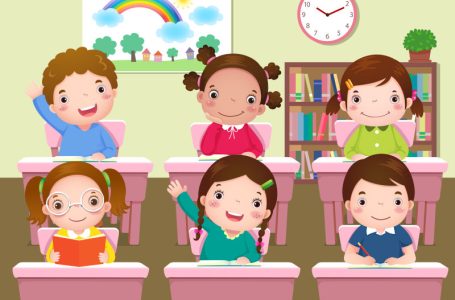Illustration of school kids studying in classroom